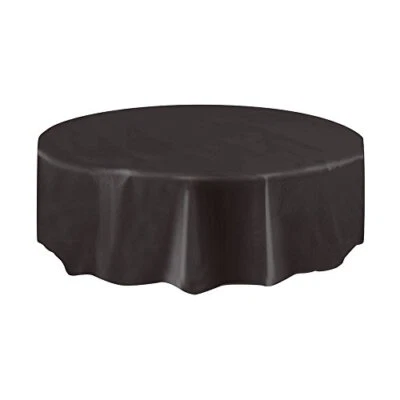 Solid Round Plastic Table Cover (84") 1 Count - Elegant Design & Premium Black - Image 1 of 2
