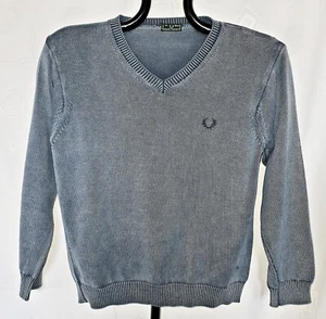 SWEATER VINTAGE FRED PERRY LOGO SOLID BLUE KNITTED COTTON BOY-SIZE:US 12/EU 142 - Picture 1 of 7