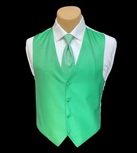 Men's Larr Brio Kelly Green Tuxedo Vest & Tie Bow or Long Adjustable Fullback - Picture 1 of 8