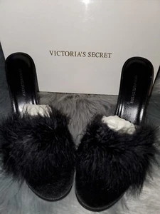 New Sexy Victoria Secret Black Marabou High Heel Boudoire Shoes, 9.0, VTG, RARE - Picture 1 of 4