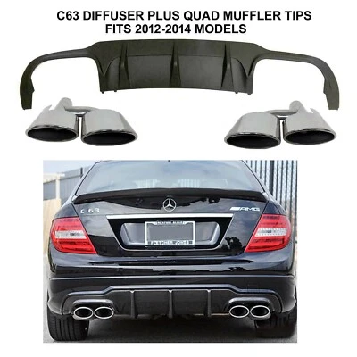 Alerón labial difusor C63 2012 2013 2014 trasero + cuatro puntas de silenciador cromadas AMG Foto 1 de 4