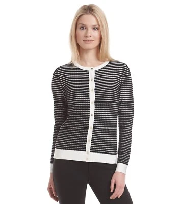 Cardigã suéter manga longa listrado CALVIN KLEIN ~Tamanho MÉDIO~ botão frontal NOVO - Imagem 1 de 3