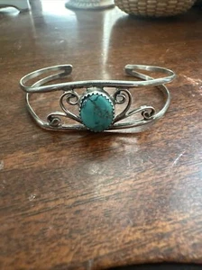 Brazalete Brazalete Vintage Hecho a Mano Nativo Americano CB Turquesa Esterlina Plata 925 - Imagen 1 de 9