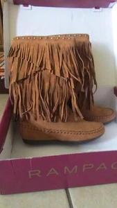 Women's Rampage Ram-Careese Cognac Micro Fringed Boots - W7896B - Size 7 1/2 - Picture 1 of 8