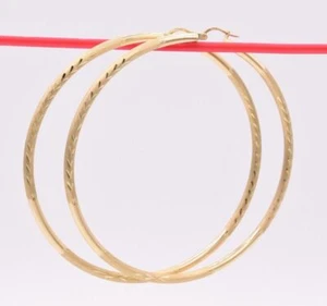 8.3cm 3mm X 80mm Grande Orecchini a Cerchio Taglio Diamante Vero 10K Oro Giallo - Foto 1 di 6