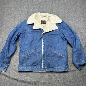 Vintage Maverick Ranch Coat Mens Medium Dark Wash Sherpa Lined Trucker USA 70s - Picture 1 of 8