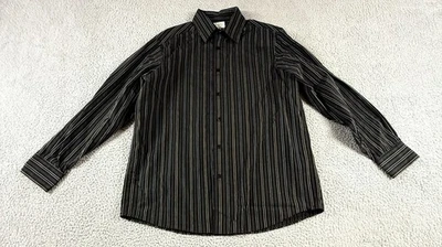 Concepts by Claiborne Black Men Size L Striped Cotton Business Button Up Shirt - Image 1 of 4