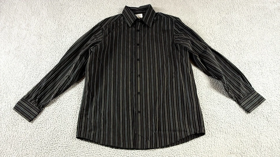 Concepts by Claiborne Black Men Size L Striped Cotton Business Button Up Shirt - Image 1 of 4
