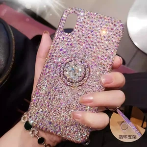Bling AB Diamonds Ring Holder Gem Case for iPhone 17 16 15 14 13 12 11 X Pro Max - Picture 1 of 7