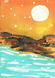 Aceo Artcard "See im Mondlicht" Aquarell Kunst KOSTENLOSER VERSAND - Bild 1 von 1