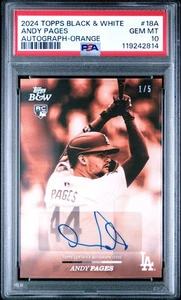 2024 Topps Black & White #18-A Andy Pages RC Orange Auto /5 - Dodgers PSA 10 - Bild 1 von 2