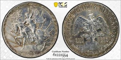 Moneda de un peso "Grito de Independencia" de plata de México 1910 graduación profesional XF detalle 57891A Foto 1 de 4