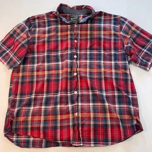 WOOLRICH Shirt Mens XL Red White Blue Yellow Plaid Short Sleeve Button Down - Picture 1 of 9