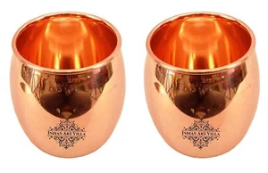 Round Pure Copper Glass Tumbler Mug Cup Barware 590 ML Each Set of 2 - Picture 1 of 4