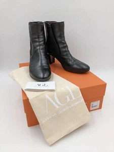 AGL women's black leather block heel zip ankle booties 38 - Picture 1 of 14