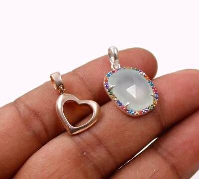 Spedizione gratuita ciondolo in argento calcedonio combo argento massiccio 925 - Immagine 1 di 4