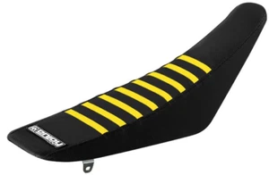 ENJOY SEAT COVER SUZUKI RM 80 1995 - 2001 BLACK TOP YELLOW RIBS - Picture 1 of 4