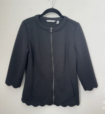 Blazer para mujer Isaac Mizrahi negro cremallera completa manga 3/4 texturizado festoneado XS Foto 1 de 4