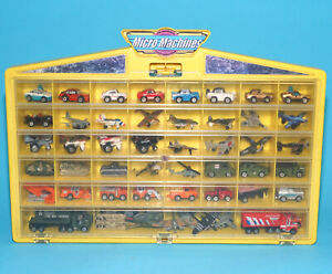 MICRO MACHINES WALL MOUNT CARRY CASE + 50 CARS LOT 1989 GALOOB