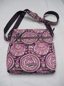 Vera Bradley~HIPSTER PURSE~Pink, Maroon, Tan Floral Circles on Eggplant - Picture 1 of 2