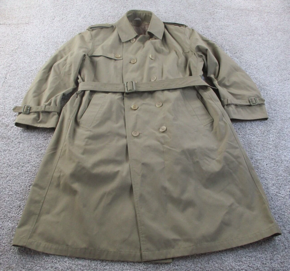 VTG Mens Oleg Cassini All Season Trench Coat Tan 44 R Double Breasted Belt Liner - Image 1 of 4