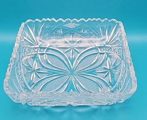 Tazón de estrellas de vidrio cortado a mano borde diente de sierra cristal plomo Polonia fino cuadrado vintage - Imagen 1 de 10