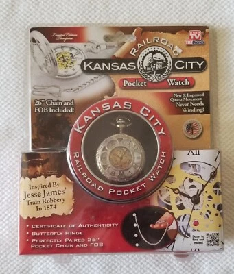 Новый с Ярлыками Канзас-Сити железной дороги латуни тон карманные часы с цепочкой и брелок запечатанный - Изображение 1 из 3