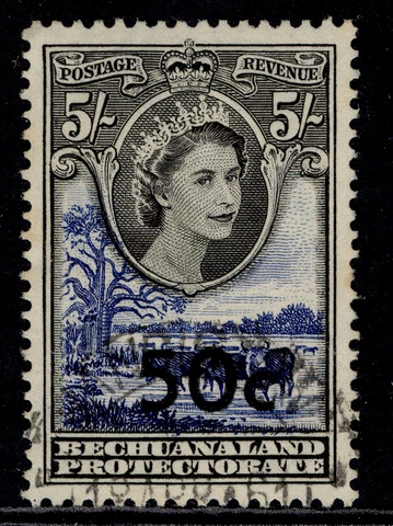 BECHUANALAND PROTECTORATE QEII SG166, 50c on 5s black & violet-blue, FINE USED Cover