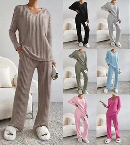 2Pcs Women Lounge Wear Tracksuit Knitted Casual Loose set Comfortable - Picture 1 of 10