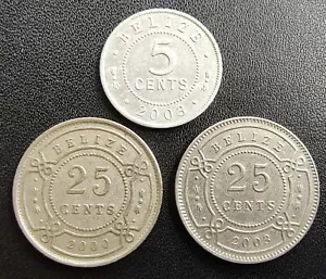 Belize, 2000-2003, 25 Cents (X2) 5 Cents XF+ Coins KM# 34a & 36 *Free Shipping* - Picture 1 of 6