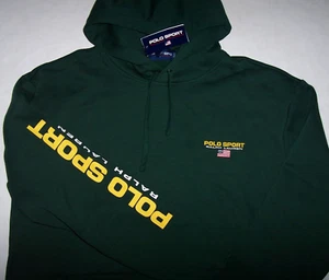 NWT POLO SPORT Ralph Lauren COLLEGE GREEN/FLAG Fleece Hooded Sweatshirt LT SHARP - Picture 1 of 7