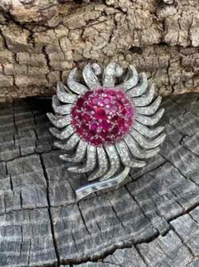 Broche prendedor redondo de girasol simulado de 4 quilates enchapado en oro blanco de 14 k - Imagen 1 de 5
