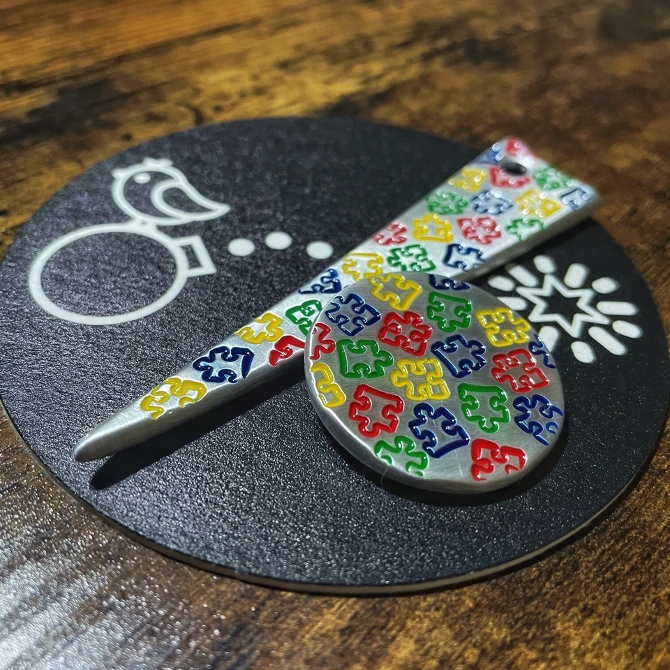 LIBERTY BALL MARKERS AUTISM AWARENESS! Hand Made Aluminum Golf Divot Tool/Ball Marker Combo Set!