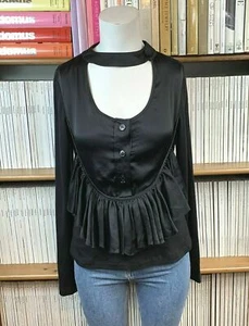 Blusa Modernista Damas 8 10 Top Seda Volantes Babero Cerradura Recorte Busto Jersey - Imagen 1 de 12