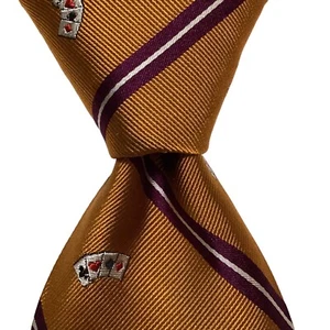 ROBERT TALBOTT Corbata para Hombre 100% Seda EE. UU. Lujo TARJETAS DE PÓQUER A RAYAS Naranja Nueva con Caja - Imagen 1 de 3
