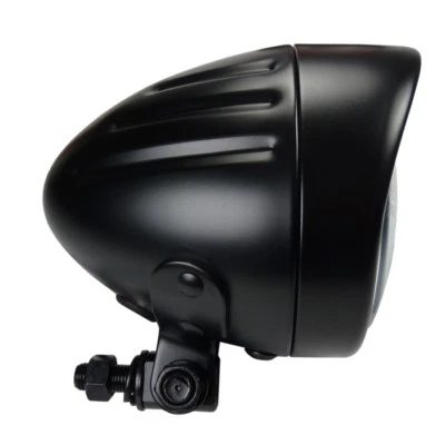 Fernlicht Motorradscheinwerfer 90 mm klein schwarz grooved Visor Chopperstyle