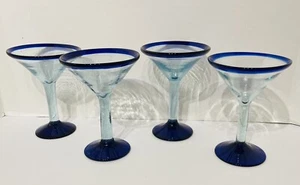 Gafas Martini sopladas a mano (4) - vidrio burbuja azul hechas en México M3 - Imagen 1 de 8