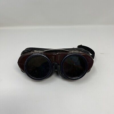 Worn Old Vintage Welding Goggles Plastic Sides, Green Lenses STEAMPUNK/CYBERPUNK • 24.99$