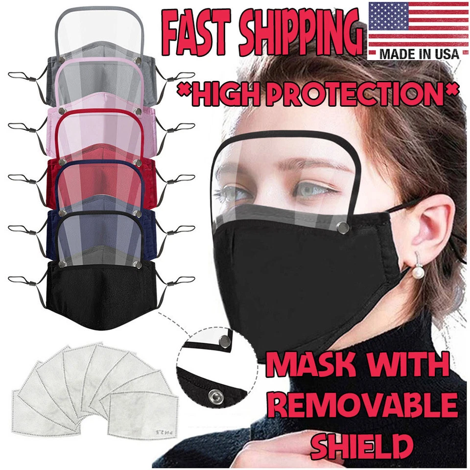 Mascarilla facial de algodón con protector de ojos extraíble protector facial exterior desmontable  Foto 1 de 4