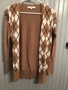 Cárdigan suéter Ann Taylor LOFT para mujer manga larga talla pequeña ~ camel argyle - Imagen 1 de 4