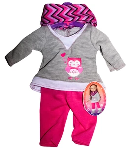My Life As Doll Owl 'n' Hearts Outfit Gray Top Pink Pants Scarf Fits 18" Dolls - Picture 1 of 4