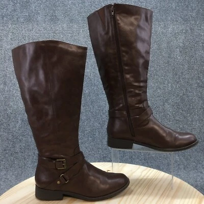 Style And Co Boots Womens 9.5 M Marliee Wide Calf Zip Riding Brown Faux Leather - Image 1 of 4