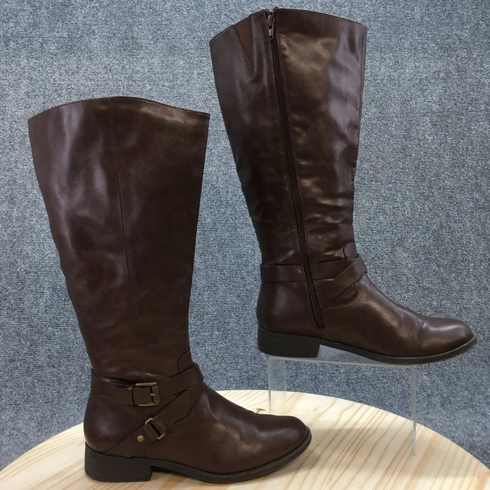Style And Co Boots Womens 9.5 M Marliee Wide Calf Zip Riding Brown Faux Leather - Image 1 of 4