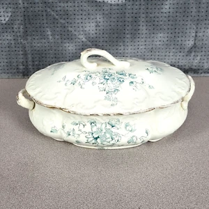 Tureen vintage Aurora China 11" azul y blanco - Imagen 1 de 8