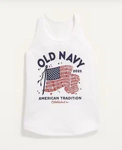 Old Navy Kids Girls Size XXL (18) Fitted Racerback Tank Top ~ 2021 American Flag - Picture 1 of 1