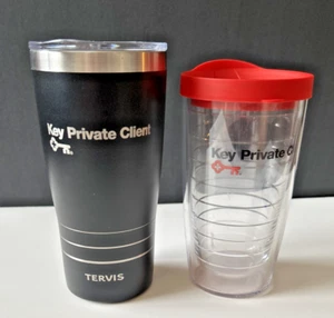 Tervis 20oz Tumblers (2) - Matte Black & Clear, "Key Private Client" - New - Picture 1 of 14