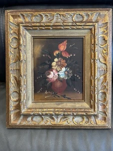 Vintage Blumenstillleben im niederländischen Stil Original Ölgemälde signiert Florentiner gerahmt - Bild 1 von 15