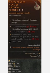🔥Diablo 4 Season 10 ⭐ 2GA Amulett: Int % +3 to Coalesced Blood - Bild 1 von 2