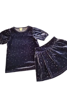 Set top e gonna natalizie bambina Crewcuts taglia 8 9 blu velluto stelle vestito J Crew  - Foto 1 di 10