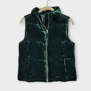 Talbots Effortless Velvet Goose Down Puffer Vest XSP Dark Green - Picture 1 of 5